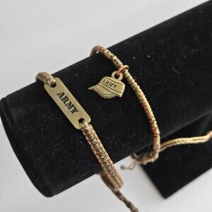 US Army Braided Woven Corded Embellished Adjustable Bracelets - Set of 2